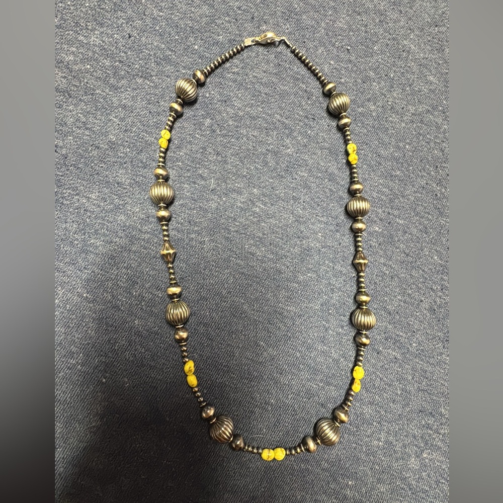 Sterling Silver Pearl Necklace with palomino turquoise nuggets